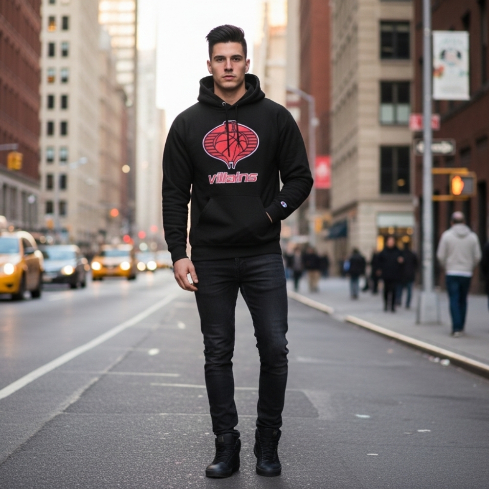 ​Champion Hoodie "Villains" Cobra Basketball Logo Black Pullover Men’s S